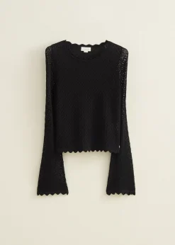 Outlet Cotton Club Ajour gebreide trui zwart