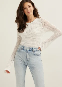 Fashion Cotton Club Ajour gebreide trui ecru