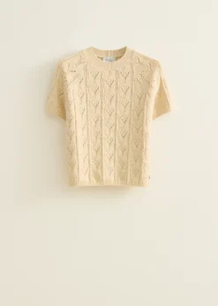Online Cotton Club Ajour gebreide trui met pailletten lichtzand