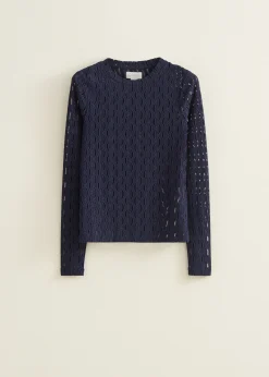 Fashion Cotton Club Ajour t-shirt lange mouwen donkerblauw