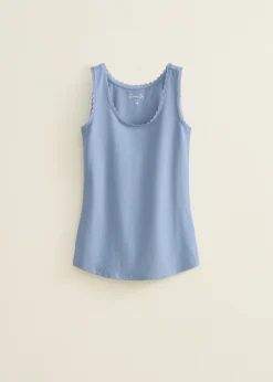 Hot Cotton Club Basic singlet breed met kant middenblauw