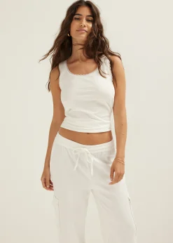 Outlet Cotton Club Basic singlet breed met kant wit,off-white