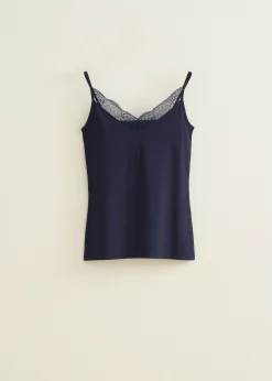 Best Cotton Club Basic singlet met kant detail donkerblauw