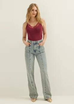Discount Cotton Club Basic singlet met kant detail bordeaux,licht