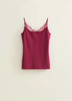 Discount Cotton Club Basic singlet met kant detail bordeaux,licht