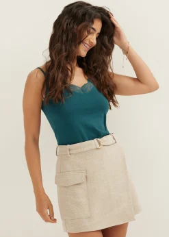 Outlet Cotton Club Basic singlet met kant detail donkeraqua