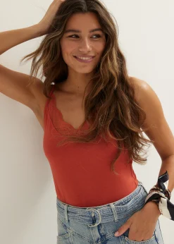 Outlet Cotton Club Basic singlet met kant detail brique