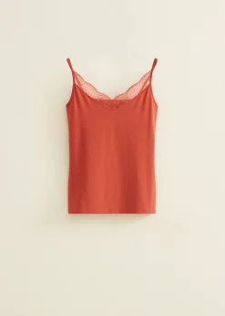 Outlet Cotton Club Basic singlet met kant detail brique
