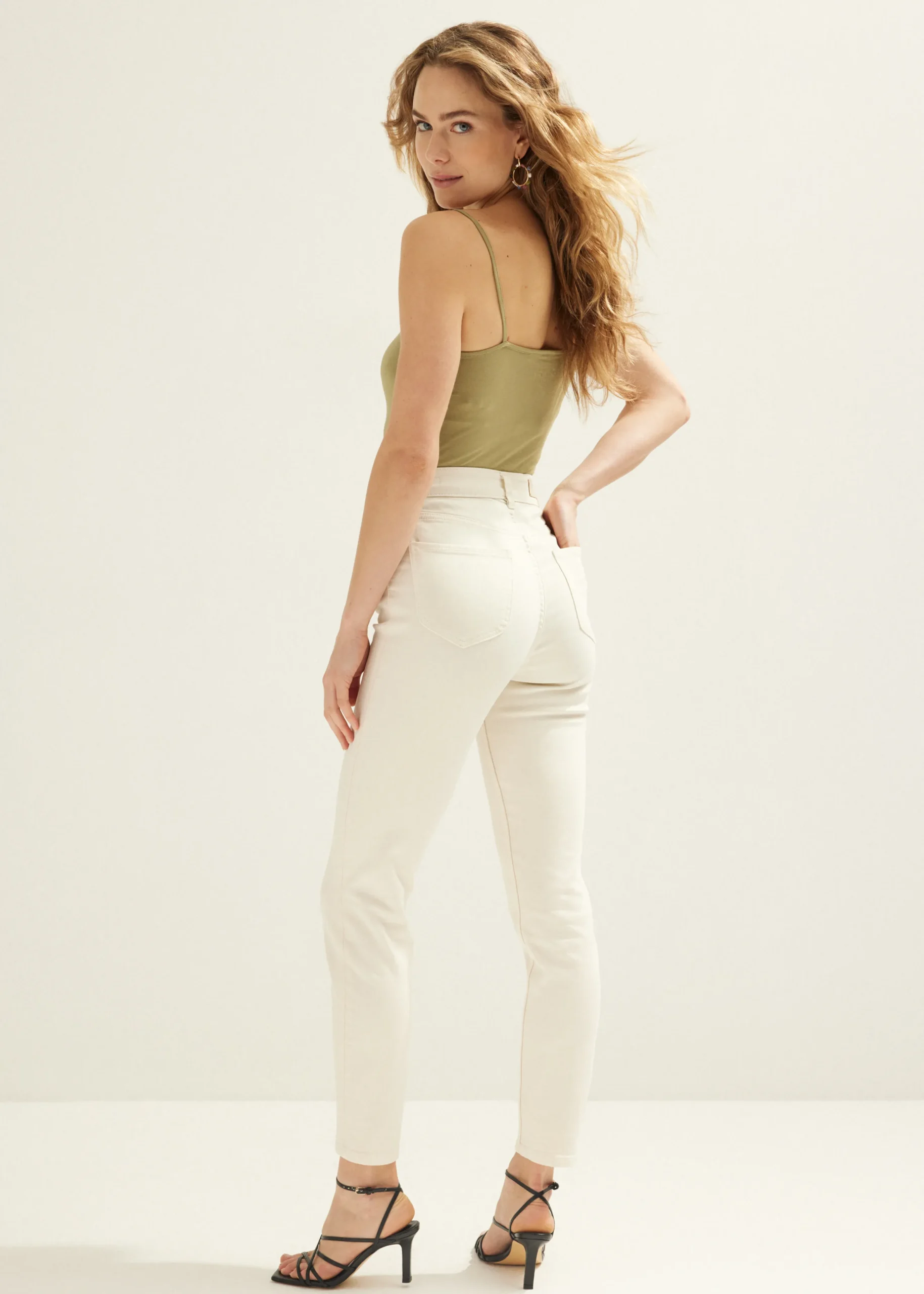 Sale Cotton Club Basic singlet met kant detail lichtkhaki