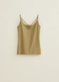 Sale Cotton Club Basic singlet met kant detail lichtkhaki