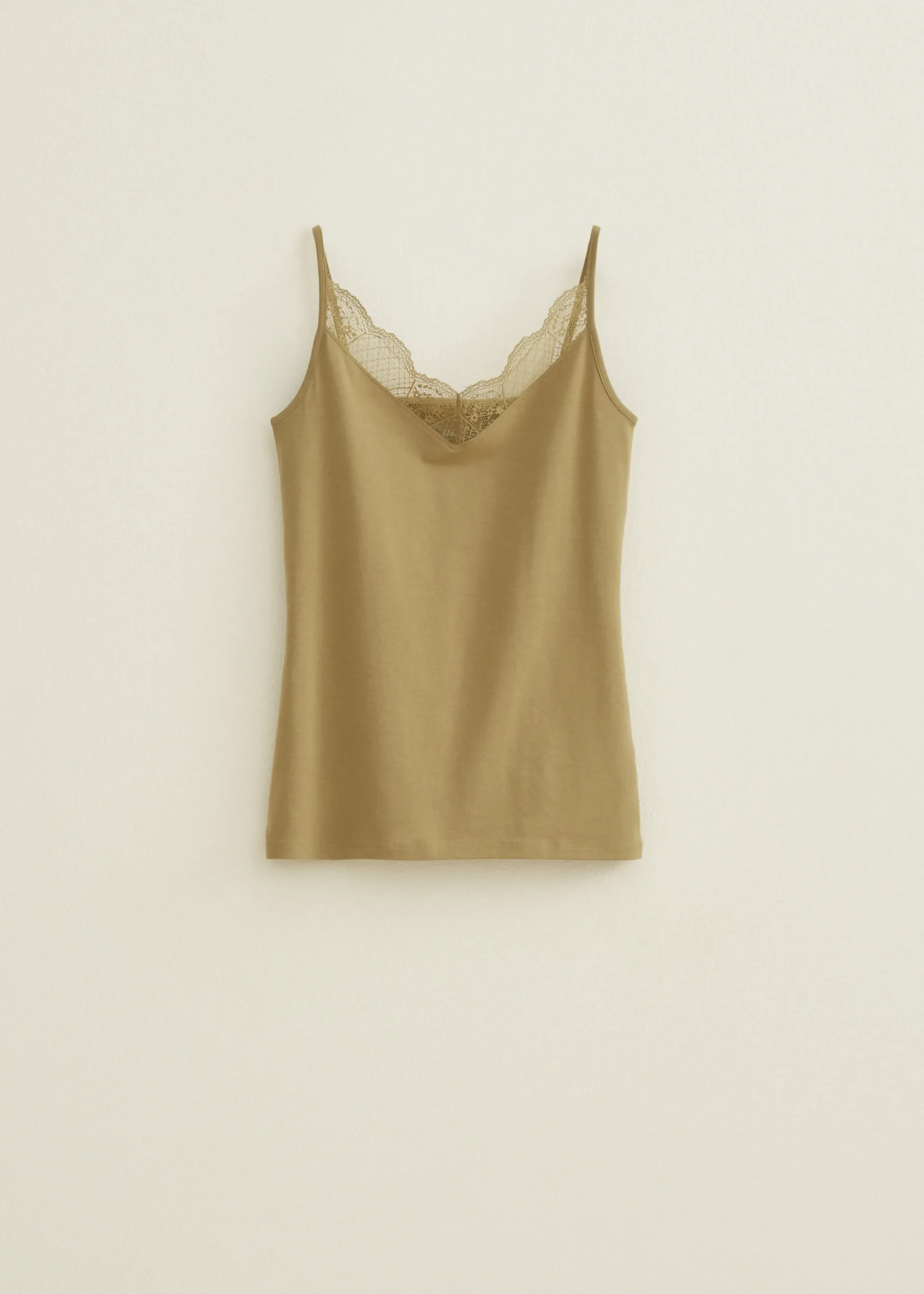 Sale Cotton Club Basic singlet met kant detail lichtkhaki