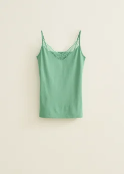 Discount Cotton Club Basic singlet met kant detail mint,donker