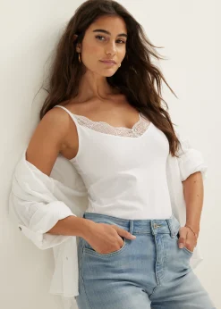 Fashion Cotton Club Basic singlet met kant detail wit