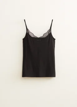 Fashion Cotton Club Basic singlet met kant detail zwart