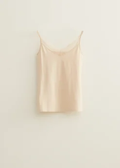 Clearance Cotton Club Basic singlet met kant detail lichtzand
