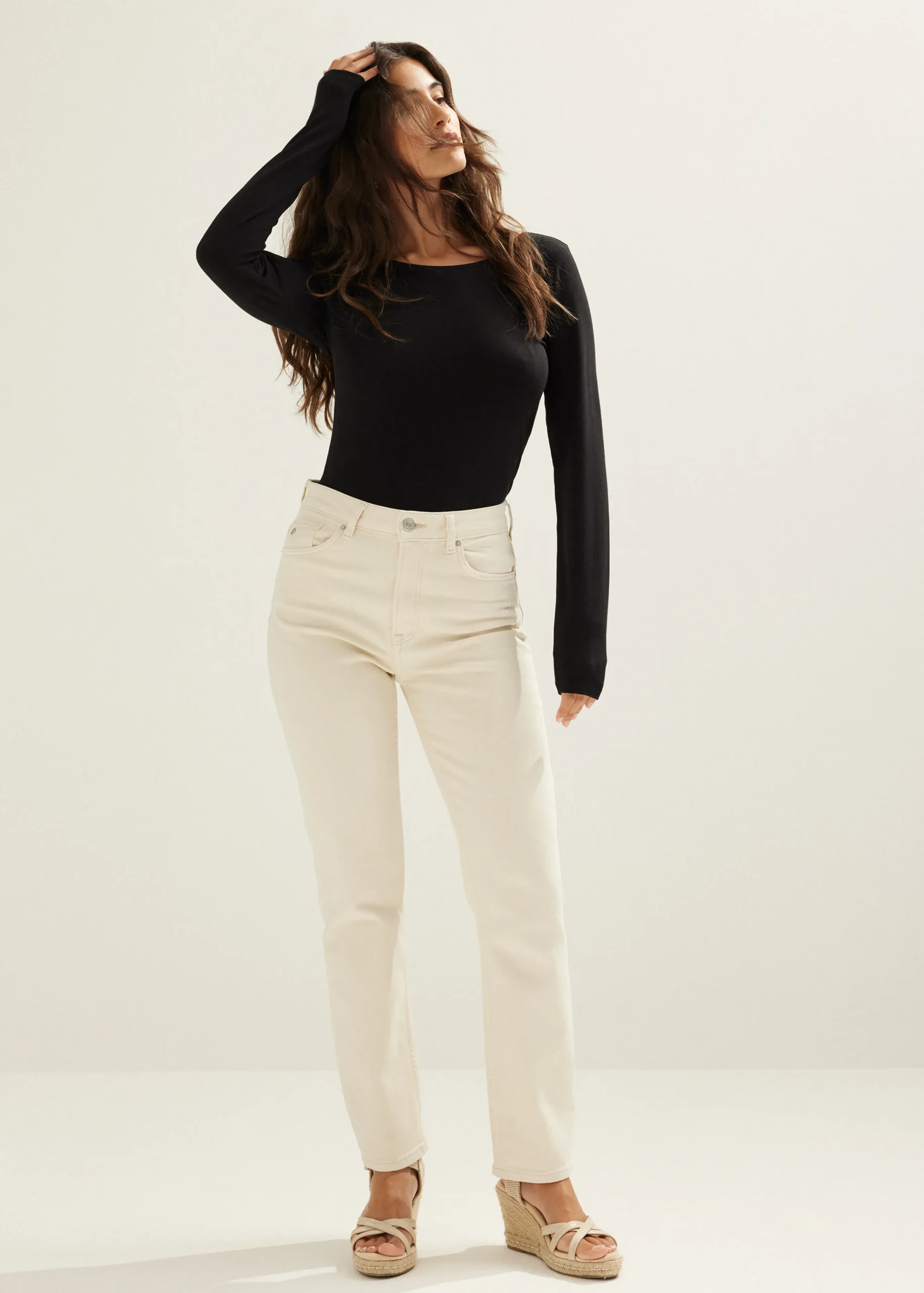 Sale Cotton Club Basic top met lange mouwen zwart