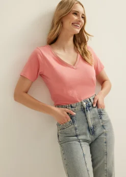 Sale Cotton Club basic t-shirt met v-hals lichtroze