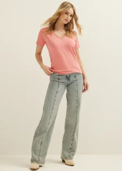 Sale Cotton Club basic t-shirt met v-hals lichtroze