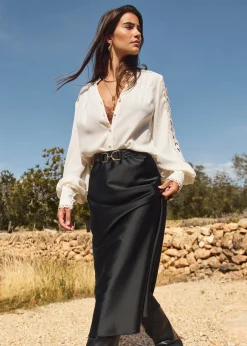 Fashion Cotton Club Blouse crochet tape details wit,off-white
