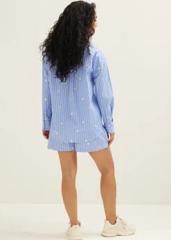 Best Cotton Club Blouse gestreept met paillet detail blauw