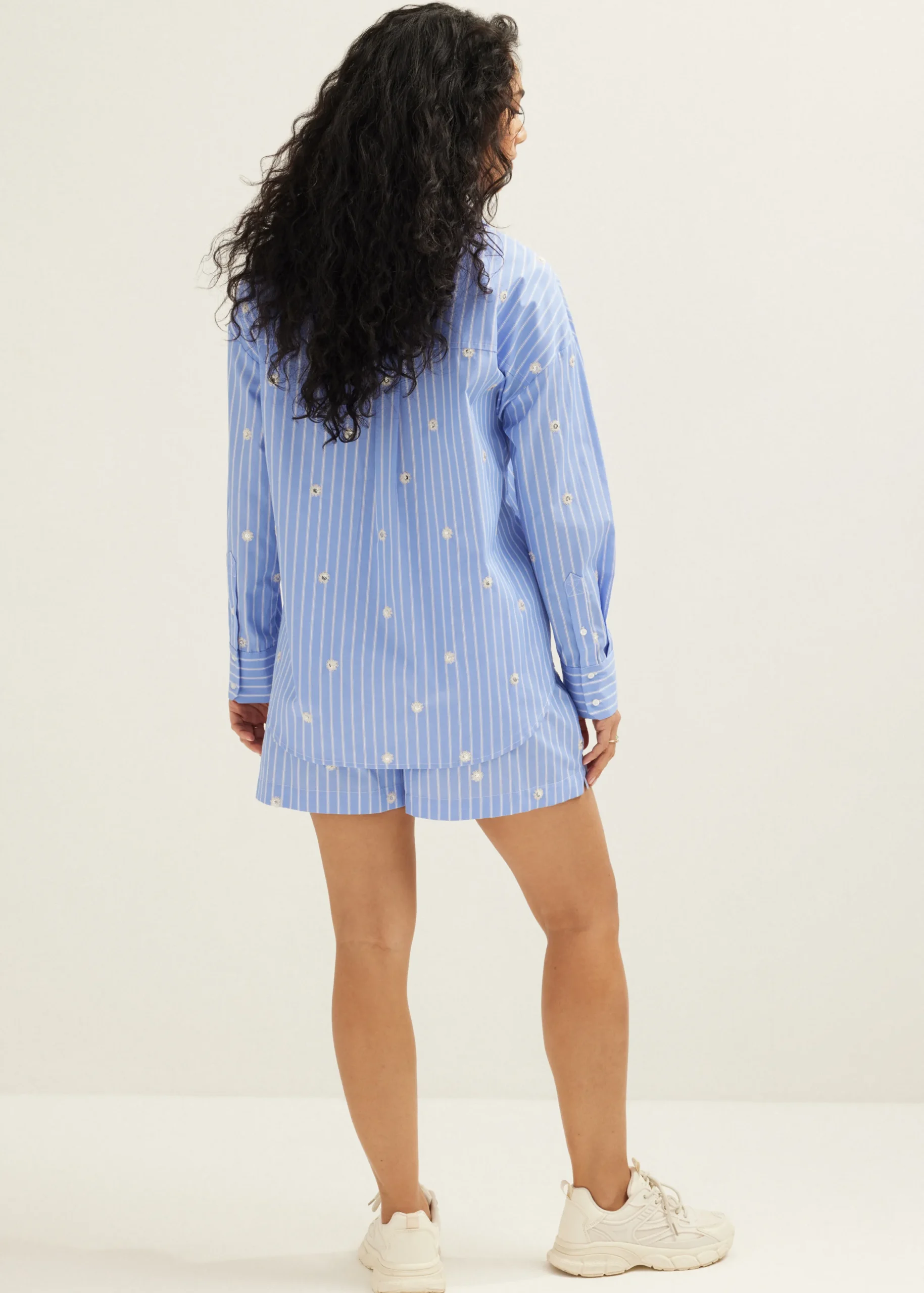 Best Cotton Club Blouse gestreept met paillet detail blauw