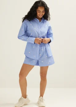 Best Cotton Club Blouse gestreept met paillet detail blauw