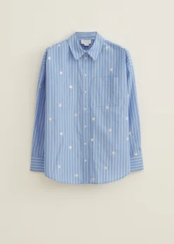 Best Cotton Club Blouse gestreept met paillet detail blauw