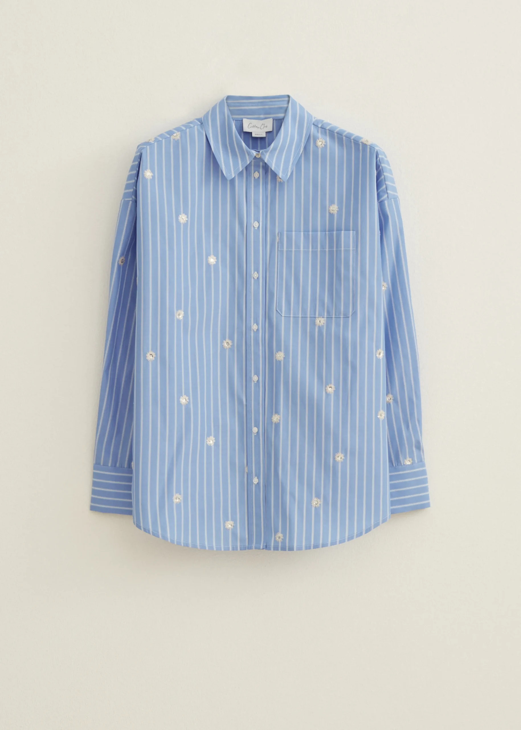 Best Cotton Club Blouse gestreept met paillet detail blauw