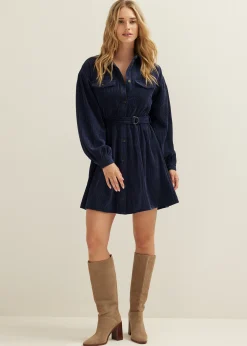 Clearance Cotton Club Blouse jurk van corduroy donkerblauw