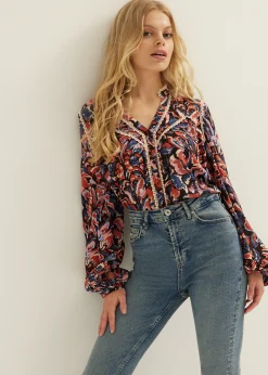 Fashion Cotton Club Blouse met all-over print donkerbruin