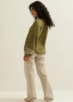 Outlet Cotton Club Blouse met borduurdetails groen,army