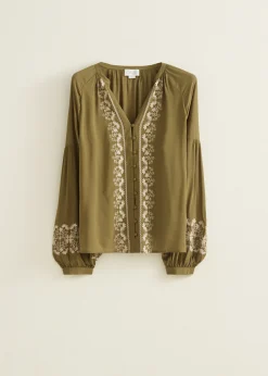 Outlet Cotton Club Blouse met borduurdetails groen,army