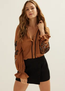 Discount Cotton Club Blouse met borduurwerk softmocca