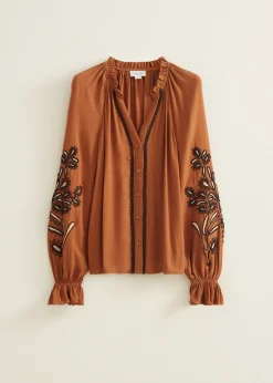 Discount Cotton Club Blouse met borduurwerk softmocca