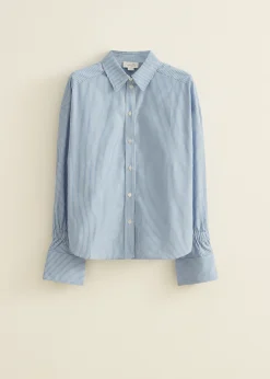 Sale Cotton Club Blouse met elastiek detail middenblauw
