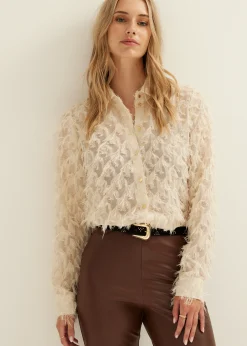 Best Cotton Club Blouse met furry details lichtzand