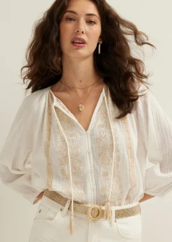 Clearance Cotton Club Blouse met geborduurde details wit,off-white