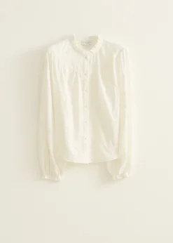 Best Cotton Club Blouse met jacquard bloemen wit,off-white