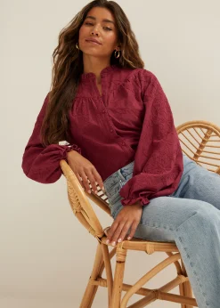 Outlet Cotton Club Blouse met jacquard bloemen bordeaux,licht