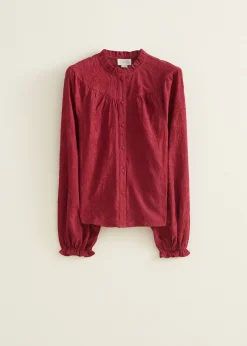 Outlet Cotton Club Blouse met jacquard bloemen bordeaux,licht