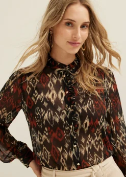 Clearance Cotton Club Blouse met print middenbruin
