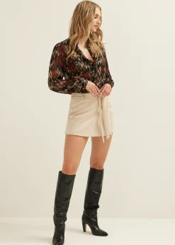Clearance Cotton Club Blouse met print middenbruin