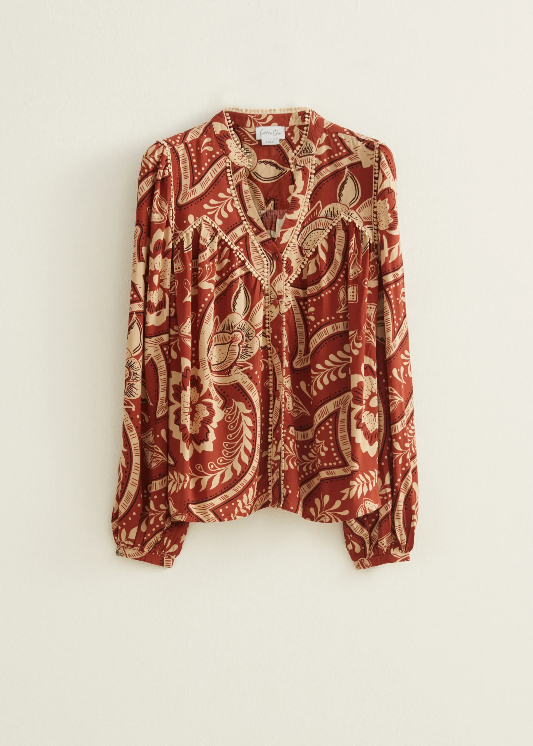 New Cotton Club Blouse met print middenzand