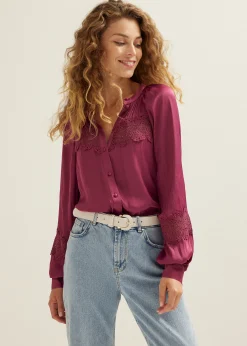 New Cotton Club Blouse met satijnen look aubergine