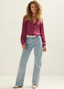 New Cotton Club Blouse met satijnen look aubergine