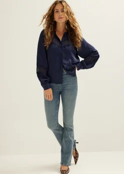 Online Cotton Club Blouse met satijnen look donkerblauw