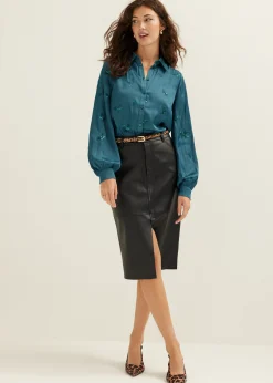 Online Cotton Club Blouse met satijn look donkeraqua