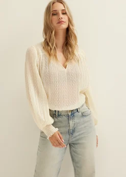 Clearance Cotton Club Blouse met stippen wit,off-white