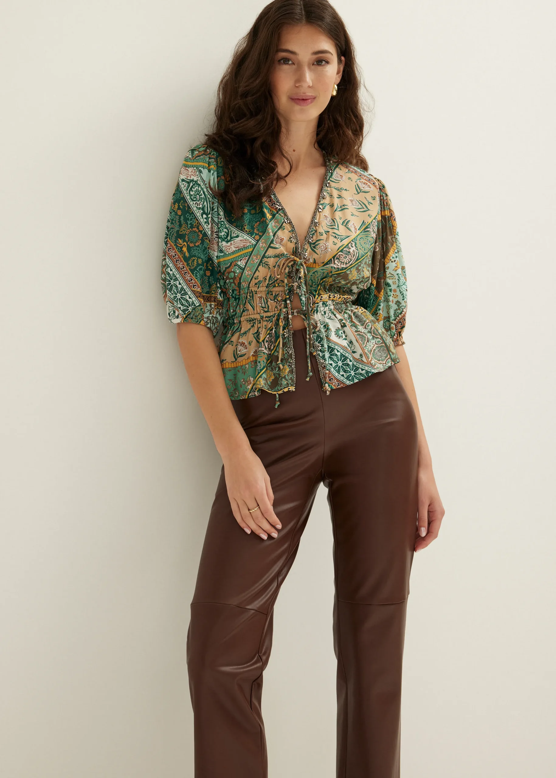 Outlet Cotton Club Blouse met striksluiting meerkleurig