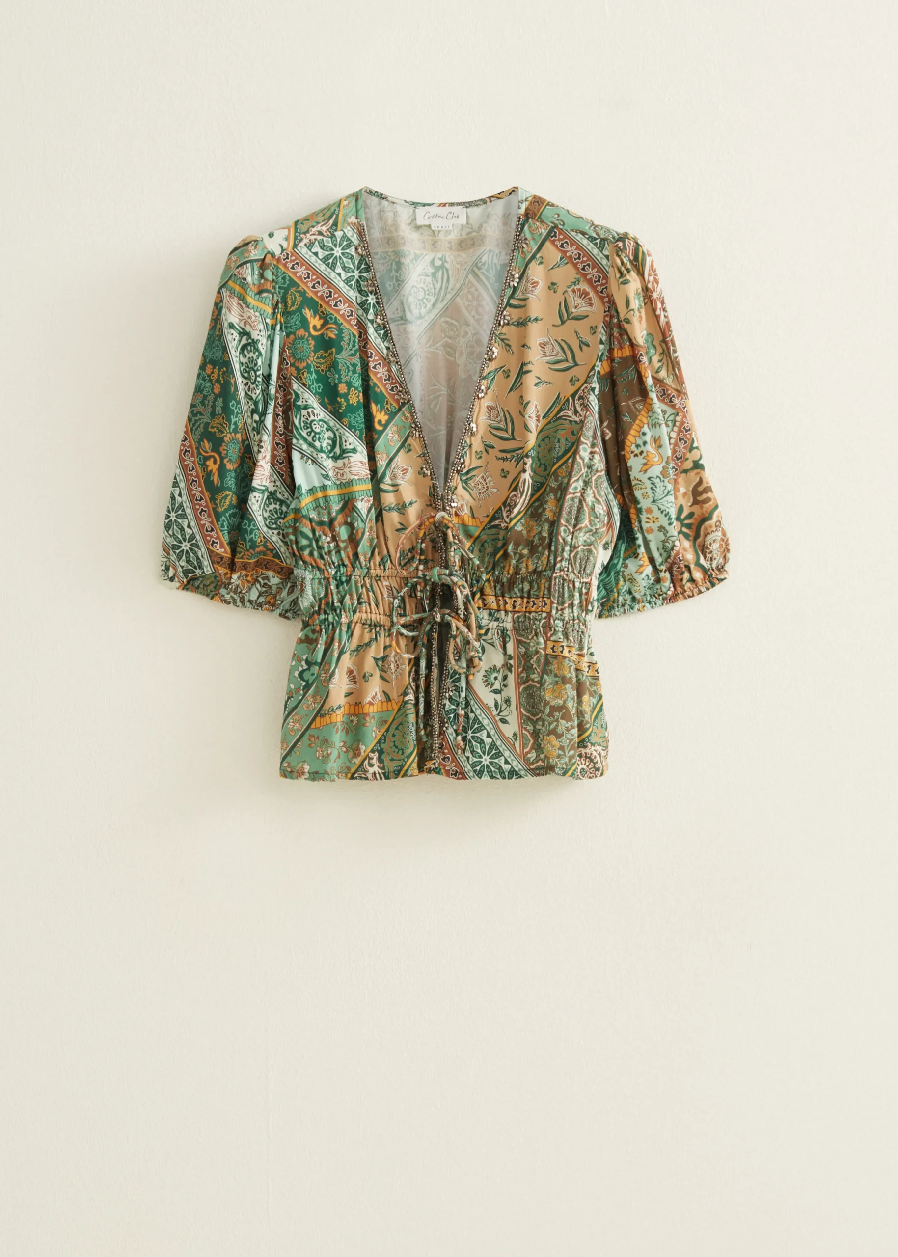 Outlet Cotton Club Blouse met striksluiting meerkleurig